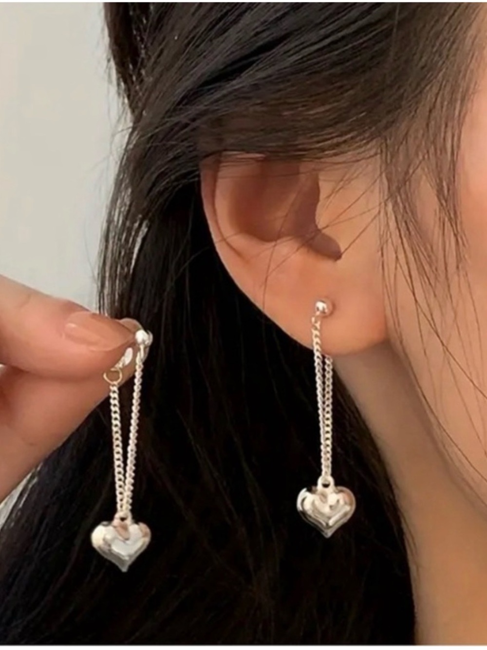 Beginning Boutique Silver Heart Double-Chain Drop Earrings